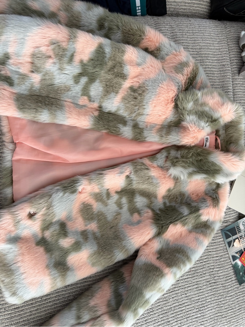 Macy's Pink and Sage Camouflage Teddy Coat